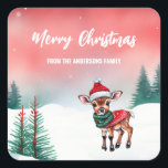 かわいい水の色トナカイSanta Christmasパーティー子 スクエアシール<br><div class="desc">かわいい水色トナカイSantaクリスマスパーティー休日の子供</div>