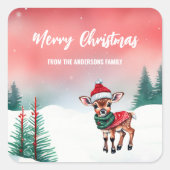 かわいい水の色トナカイSanta Christmasパーティー子 スクエアシール (正面)