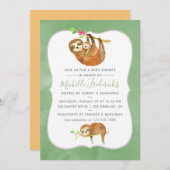 かわいい水の色ナマケモノをテーマにしたベビーシャワー招待状 招待状 (正面/裏面)