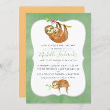 かわいい水の色ナマケモノをテーマにしたベビーシャワー招待状