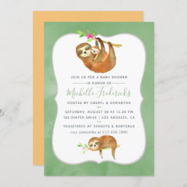 かわいい水の色ナマケモノをテーマにしたベビーシャワー招待状 招待状