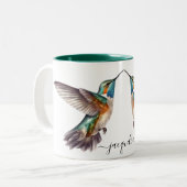 かわいい水の色ハミングバおもしろいードパーソナライズ名 ツートーンマグカップ (正面左)