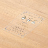 かわいい水の色バニーキッドイースターバースデーパーティー アクリル招待状 (レイダウン)