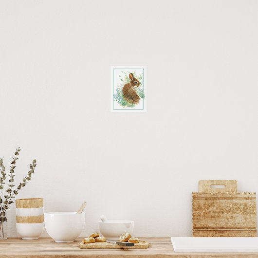 かわいい水の色バニーラビットファーム動物 ポスター (キッチン)