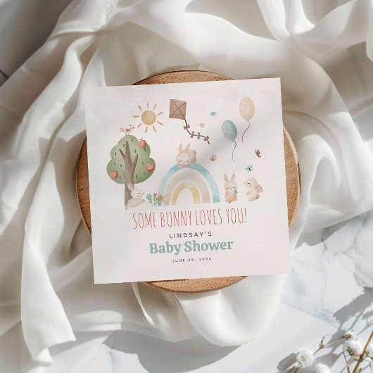 かわいい水の色バニー男女兼用赤ちゃんシャワー スタンダードカクテルナプキン