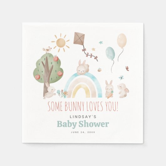 かわいい水の色バニー男女兼用赤ちゃんシャワー スタンダードカクテルナプキン (正面)