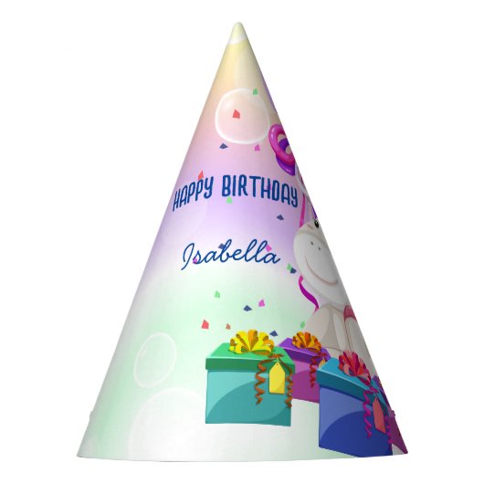 かわいい水の色パステルユニコーン虹のドーナツ パーティーハット (正面)