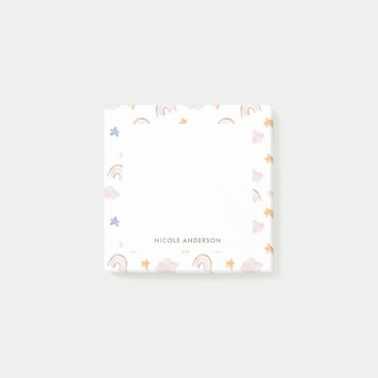 かわいい水の色パステルレインボークラウドスターズ ポストイット (正面)