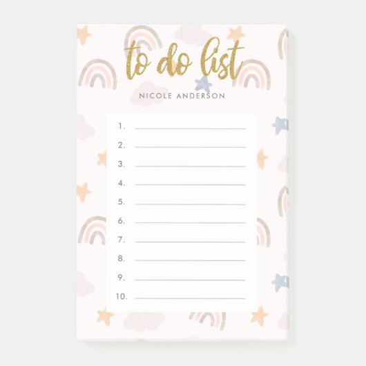 かわいい水の色パステル虹の雲のリストを行う ポストイット (正面)