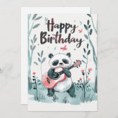 かわいい水の色パンダ遊のギター誕生日 シーズンカード (正面/裏面)