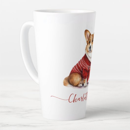 かわいい水の色パーソナライズされたクリスマスコルギドッグ カフェラテマグ (左アングル)