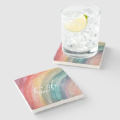 かわいい水の色パーソナライズされた虹 ストーンコースター (横)