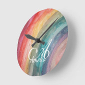 かわいい水の色パーソナライズされた虹 ラウンド壁時計 (傾斜)