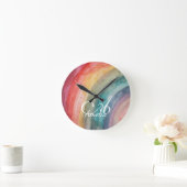 かわいい水の色パーソナライズされた虹 ラウンド壁時計 (ホーム)
