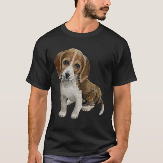 かわいい水の色ビーグルの子犬絵画のトレンディン Tシャツ (正面)