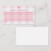 かわいい水の色ピンクの弓コケット新しい親 アドバイスカード (正面/裏面)