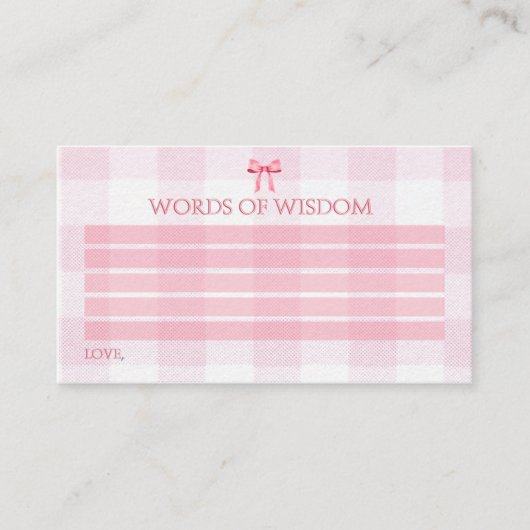 かわいい水の色ピンクの弓コケット新しい親 アドバイスカード (正面)