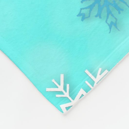 かわいい水の色フクロウと雪の結晶ティール（緑がかった色）クリスマス フリースブランケット (角)