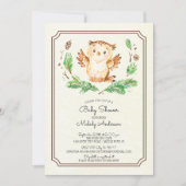 かわいい水の色フクロウニュートラルベビーシャワー招待状 招待状 (正面)