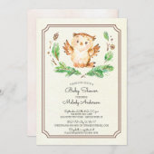 かわいい水の色フクロウニュートラルベビーシャワー招待状 招待状 (正面/裏面)