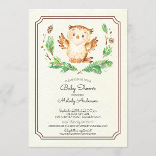 かわいい水の色フクロウニュートラルベビーシャワー招待状 招待状