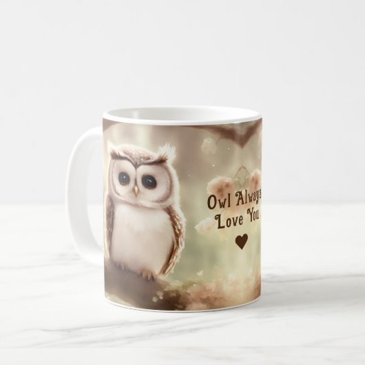 かわいい水の色フクロウパーソナライズされたコーヒーマグ コーヒーマグカップ (正面左)