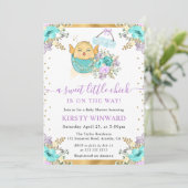 かわいい水の色フローライースターシック赤ちゃんシャワー 招待状 (スタンド正面)