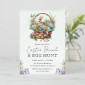 かわいい水の色フローライースターバスケットとバニー 招待状 (スタンド正面)