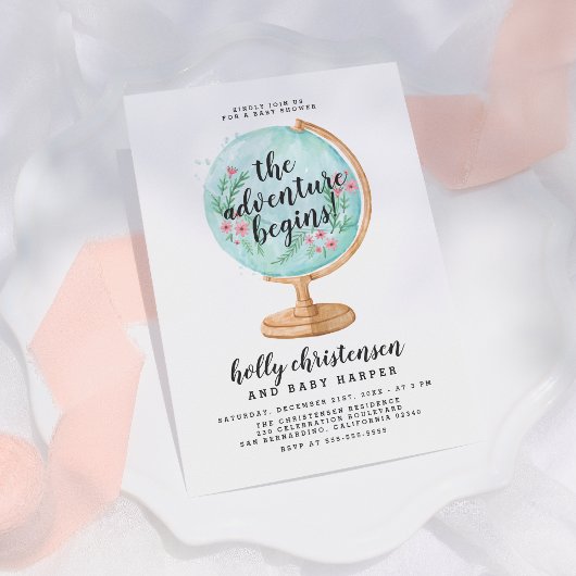 かわいい水の色フローラグローブベビーガール赤ちゃんシャワー 招待状