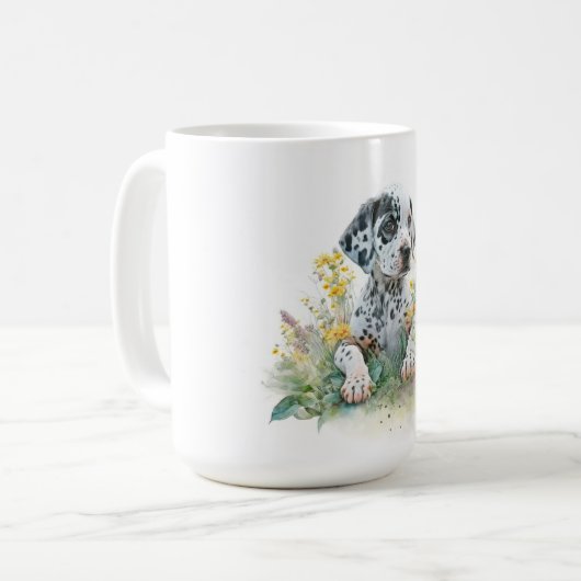かわいい水の色フローラダルマチアンパピードッグ コーヒーマグカップ (正面左)