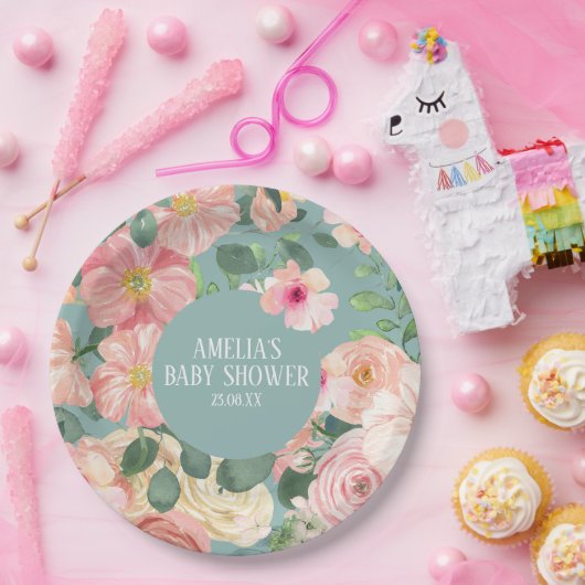 かわいい水の色フローラボホシック女の子の赤ちゃんシャワー ペーパープレート (パーティー)