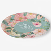 かわいい水の色フローラボホシック女の子の赤ちゃんシャワー ペーパープレート (アングル)