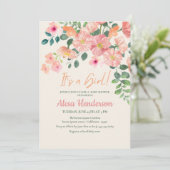 かわいい水の色フローラボホシック女の子の赤ちゃんシャワー 招待状 (スタンド正面)