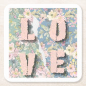 かわいい水の色フローララブコースター スクエアペーパーコースター (正面)