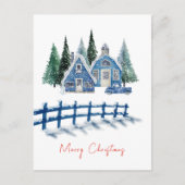 かわいい水の色ブルーハウスカーメリークリスマス シーズンポストカード (正面)