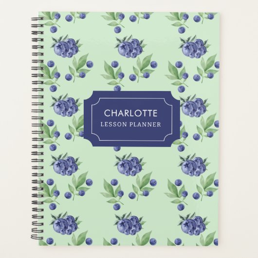 かわいい水の色ブルーベリーのフルーツ先生レッスン プランナー手帳 (正面)