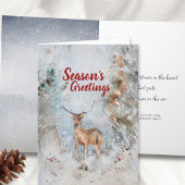 かわいい水の色ベビートナカイ雪の冬の森 シーズンカード