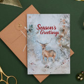 かわいい水の色ベビートナカイ雪の冬の森 シーズンカード