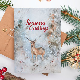 かわいい水の色ベビートナカイ雪の冬の森 シーズンカード