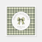 かわいい水の色ボウグリーンプレイドクリスマス紙ナプキン スタンダードカクテルナプキン (正面)