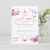 かわいい水の色ボホトライバルガール赤ちゃんシャワー 招待状 (スタンド正面)