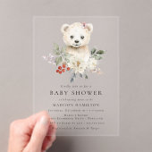 かわいい水の色ポーラクマ冬のベビーシャワー アクリル招待状 (インサイチュ (ポータブル))
