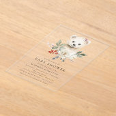 かわいい水の色ポーラクマ冬のベビーシャワー アクリル招待状 (レイダウン)