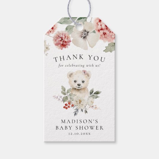 かわいい水の色ポーラクマ冬のベビーシャワー ギフトタグ (正面)