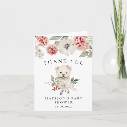 かわいい水の色ポーラクマ冬のベビーシャワー サンキューカード (正面)