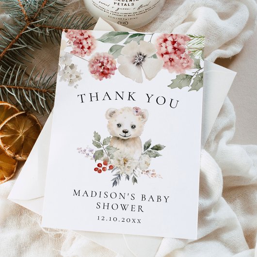 かわいい水の色ポーラクマ冬のベビーシャワー サンキューカード