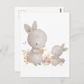 かわいい水の色ママとベビーバニー ポストカード (正面/裏面)