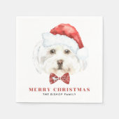 かわいい水の色マルチーズドッグサンタクリスマス スタンダードカクテルナプキン (正面)
