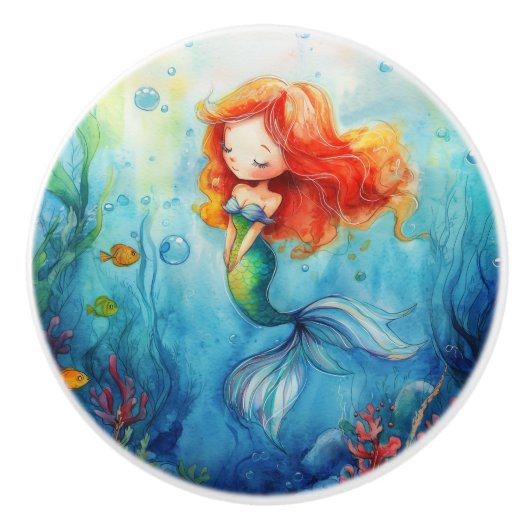 かわいい水の色マーメイド水中 セラミックノブ (正面)