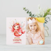 かわいい水の色マーメイド誕生日写真 招待状 (スタンド正面)